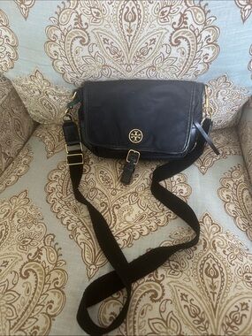 Tory Burch Black Nylon Crossbody Messenger with Gold Logo